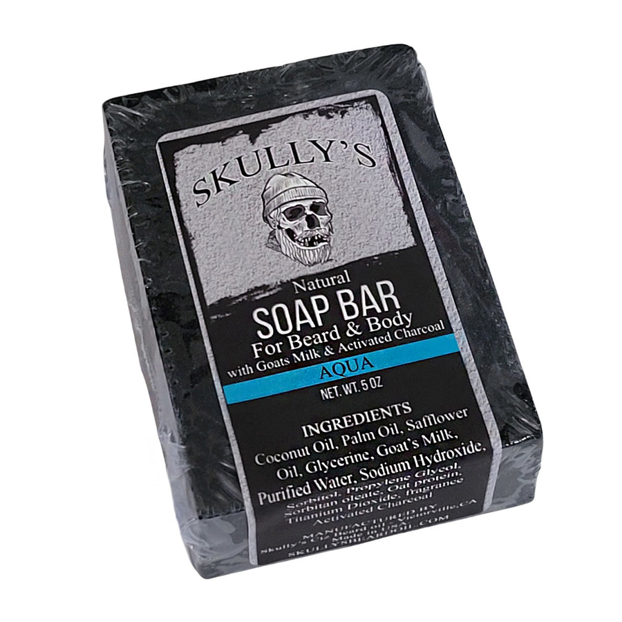 Skully’s Aqua Beard & Body goats milk Activated Charcoal Bar Soap & Wooden Soap Bar Dish Pack