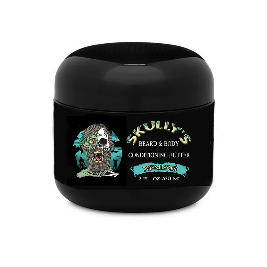 Nemesis Beard & Body Conditioning Butter 2 oz., cedar leather beard butter, beard butter, skullys beard oil