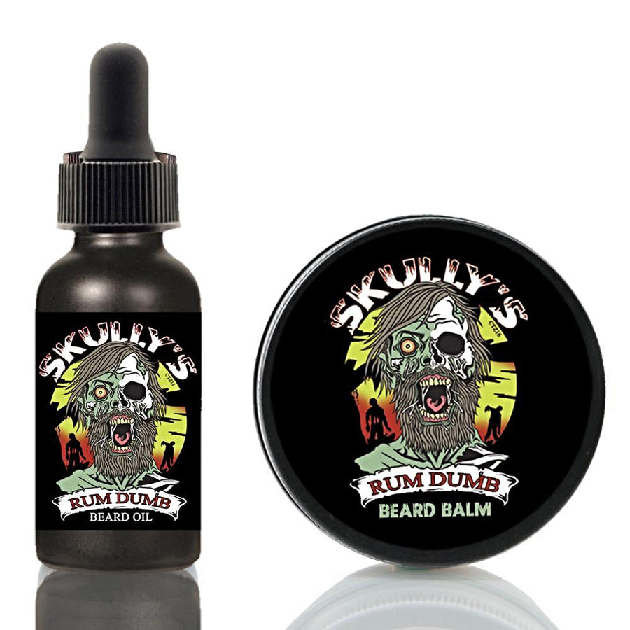 Rum Dumb Beard Oil & Beard Balm Combo Pack (Beards Never Die Collection) Bay rum beard oil and beard balm, zombie beard oil, skullys ctz beard oil