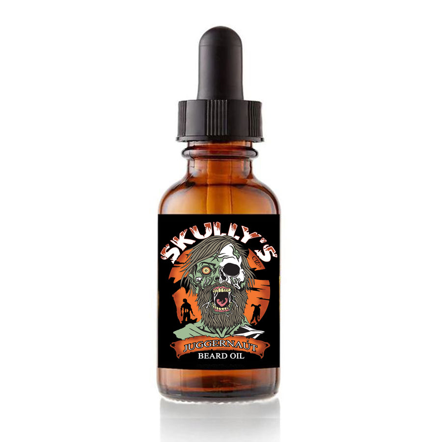 Juggernaut, vetiver beard oil, oudwood beard oil, leather beard oil by skullys beard oil