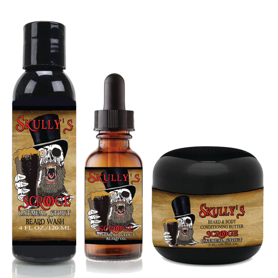 Scrooge (Seasonal Limited Edition) Beard oil, Beard wash & Beard Butter Combo Pack by skullys beard oil, oatmeal stout beard butter, oatmeal stout beard oil