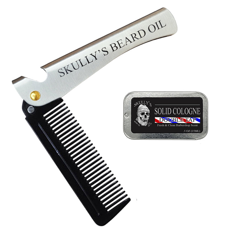 Folding Comb (Silver Handle) & Solid Cologne combo pack